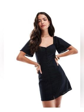 EUC- Abercrombie & Fitch linen blend Button-Front Mini Dress in black- Sz M tall